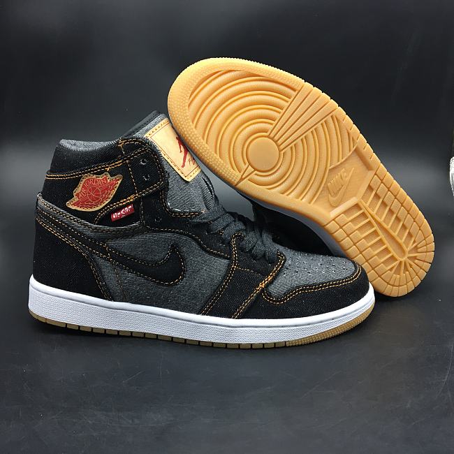 Levi’s x Air Jordan 1 Black Denim-Sail-Game Red - 1