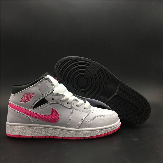 Air Jordan 1 Mid White Black Hyper Pink (GS) 555112-106 - 1