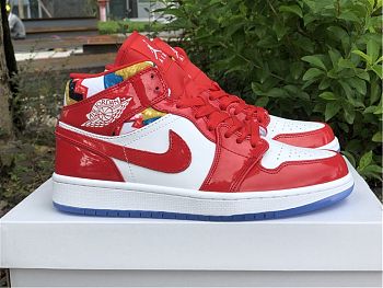 Air Jordan 1 Mid Red Patent White Blue Shoes DC7294-600