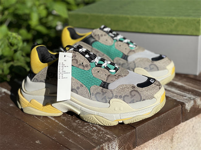 Gucci x Balenciaga The Hacker Project Triple S Beige Green Yellow 681067UMO20 976 - 1