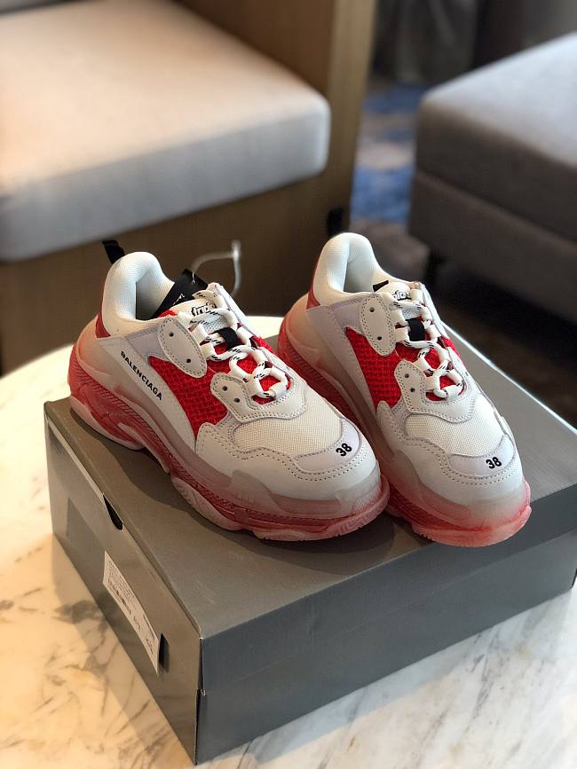 Balenciaga Triple S Clear Sole White Red 544351 W09OH 6506 - 1