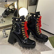 GUCCI Faux Pearl-embellished Leather Ankle Boots - 6