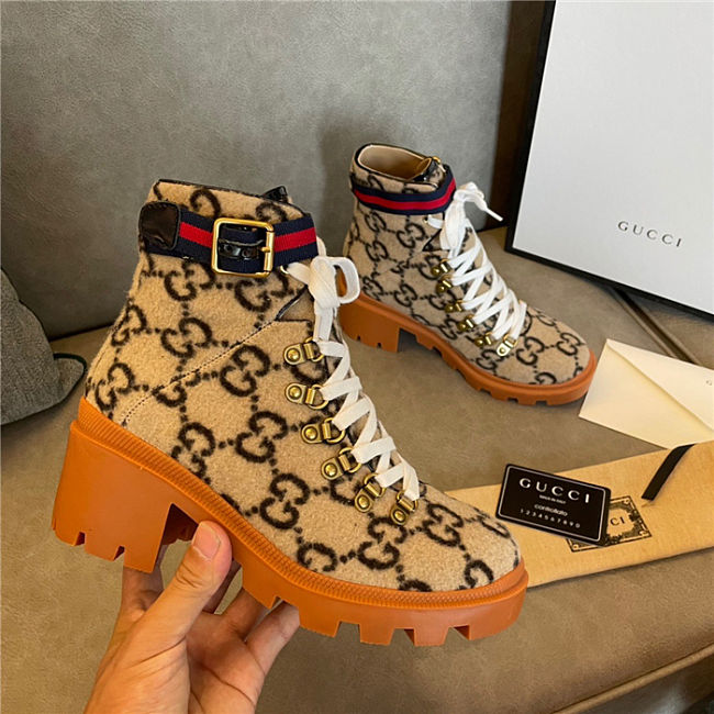 Gucci Beige Wool GG Ankle Boots - 1