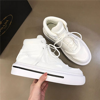 Prada Macro Re-Nylon and brushed leather high-top sneakers - White