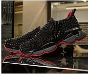 Christian Louboutin Black Spike Sock Leather Sneakers - 3