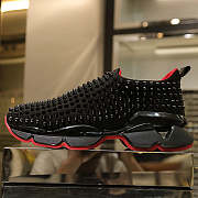 Christian Louboutin Black Spike Sock Leather Sneakers - 2