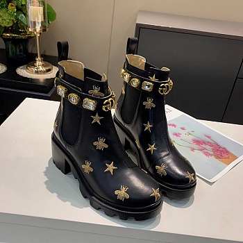 Gucci Embroidered leather ankle boot with belt 557735 AYO10 1000