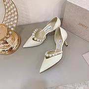 Latte Patent Leather Pointed Pumps with Pearl Embellishment AURELIE85XKM - 5