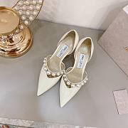 Latte Patent Leather Pointed Pumps with Pearl Embellishment AURELIE85XKM - 4