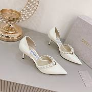 Latte Patent Leather Pointed Pumps with Pearl Embellishment AURELIE85XKM - 3