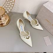 Latte Patent Leather Pointed Pumps with Pearl Embellishment AURELIE85XKM - 2