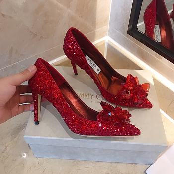 Jimmy Choo Avril Red Crystal Covered Pointy Toe Pumps