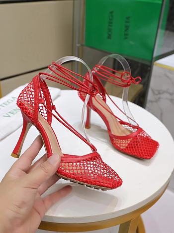 BOTTEGA VENETA MESH SANDALS IN RED