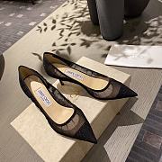 Jimmy Choo - Black Glitter Fabric Pumps with Ivory Tulle Overlay 65MM - 3