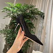 Jimmy Choo - Black Glitter Fabric Pumps with Ivory Tulle Overlay 85MM - 6