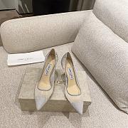 Jimmy Choo - Metallic Silver Glitter Fabric Pumps with Ivory Tulle Overlay 85MM - 3