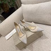 Jimmy Choo - Metallic Silver Glitter Fabric Pumps with Ivory Tulle Overlay 85MM - 2