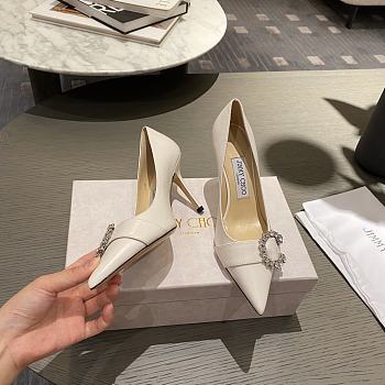 Jimmy Choo - White Suede Pumps with Crystal Embellishment - 85MM