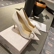 Jimmy Choo - White Suede Pumps with Crystal Embellishment - 85MM - 5