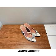 Amina Muaddi White Peplum Sling Heels - 1