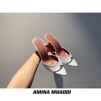 Amina Muaddi White Sling Heels