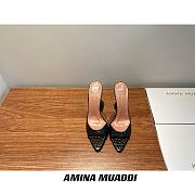 Amina Muaddi Black Snake Skin Sling Heels - 4