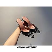 Amina Muaddi Black Snake Skin Sling Heels - 3