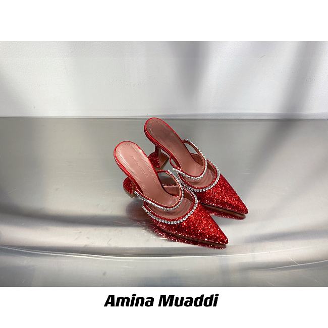 AMINA MUADDI Gilda Red Crystal Slide Sandals - 1