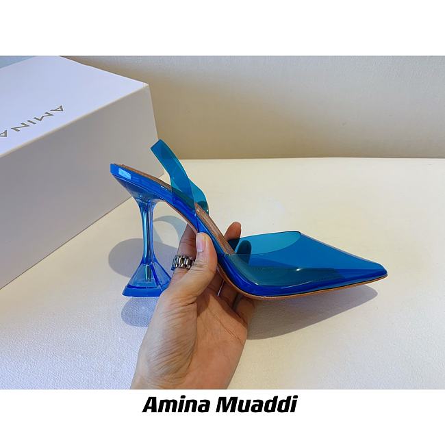 AMINA MUADDI Blue See-Through Slingback Bow Pumps - 1