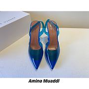 AMINA MUADDI Blue See-Through Slingback Bow Pumps - 5