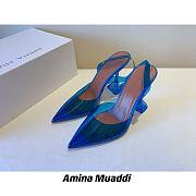 AMINA MUADDI Blue See-Through Slingback Bow Pumps - 3