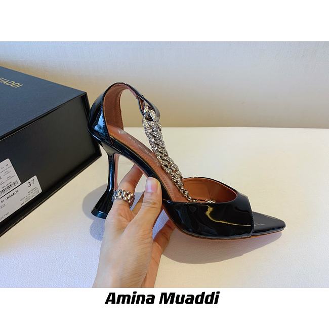 Amina Muaddi Black & Silver Henson Heeled Sandals - 1