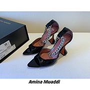 Amina Muaddi Black & Silver Henson Heeled Sandals - 3