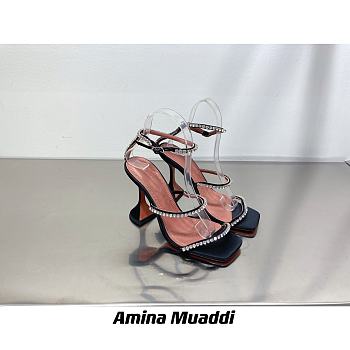 Amina Muaddi GILDA BLACK PATENT & WHITE CRYSTALS