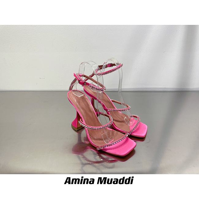 Amina Muaddi Gilda Sandal Ruby Satin & Ruby Crystal - 1