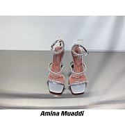 Amina Muaddi Gilda Sandal Dust Blue Patent & Candy Rainbow Crystal - 4