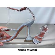 Amina Muaddi Gilda Sandal Dust Blue Patent & Candy Rainbow Crystal - 3