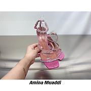 Amina Muaddi Gilda Sandal Ruby Pink Satin & Ruby Crystal - 5