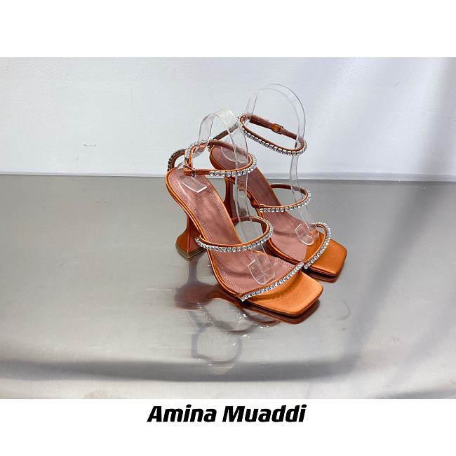 Amina Muaddi GILDA TAN PATENT & WHITE CRYSTALS - 1