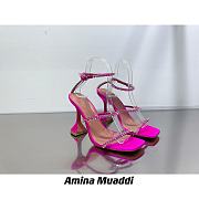 Amina Muaddi Gilda Sandal Ruby Pink Satin & Ruby Crystal Low - 1