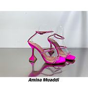 Amina Muaddi Gilda Sandal Ruby Pink Satin & Ruby Crystal Low - 6