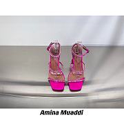 Amina Muaddi Gilda Sandal Ruby Pink Satin & Ruby Crystal Low - 5