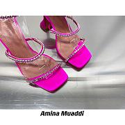 Amina Muaddi Gilda Sandal Ruby Pink Satin & Ruby Crystal Low - 4