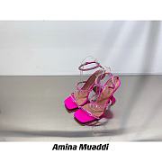 Amina Muaddi Gilda Sandal Ruby Pink Satin & Ruby Crystal Low - 2