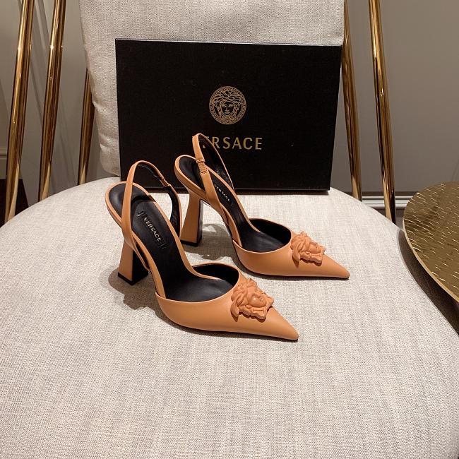 Versace La Medusa Beige Slingback Pumps Heels - 1