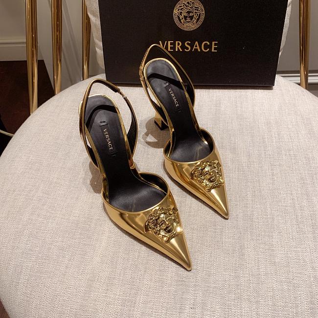 Versace La Medusa Gold Slingback Pumps Heels - 1