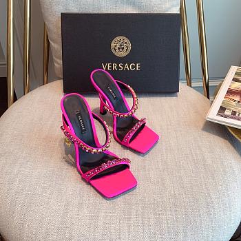 Versace Medusa Rhinestone Mules in Hot Pink