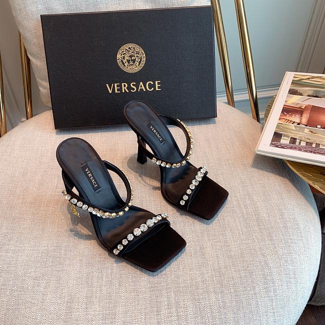 Versace Medusa Rhinestone Mules in Black - 1