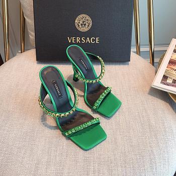 Versace Medusa Rhinestone Mules in Green