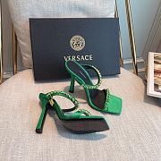 Versace Medusa Rhinestone Mules in Green - 5